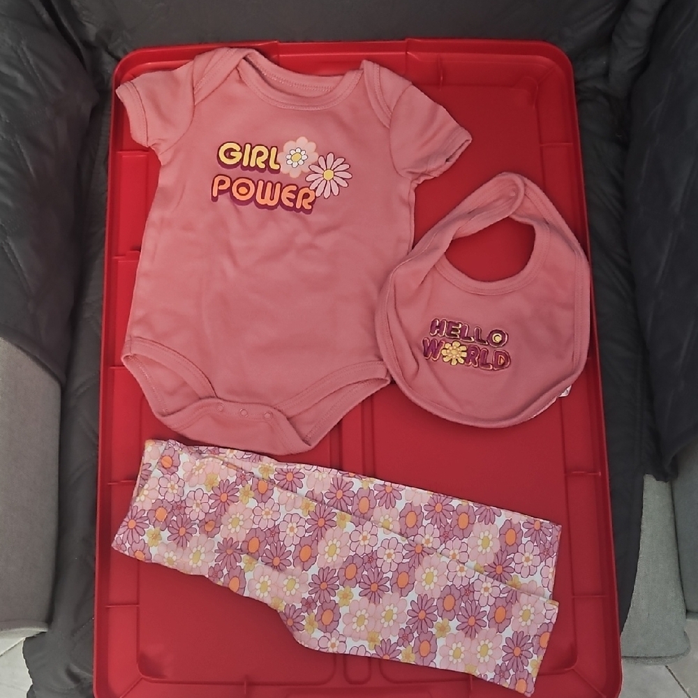 Pink Baby Outfit Set with Floral Leggings